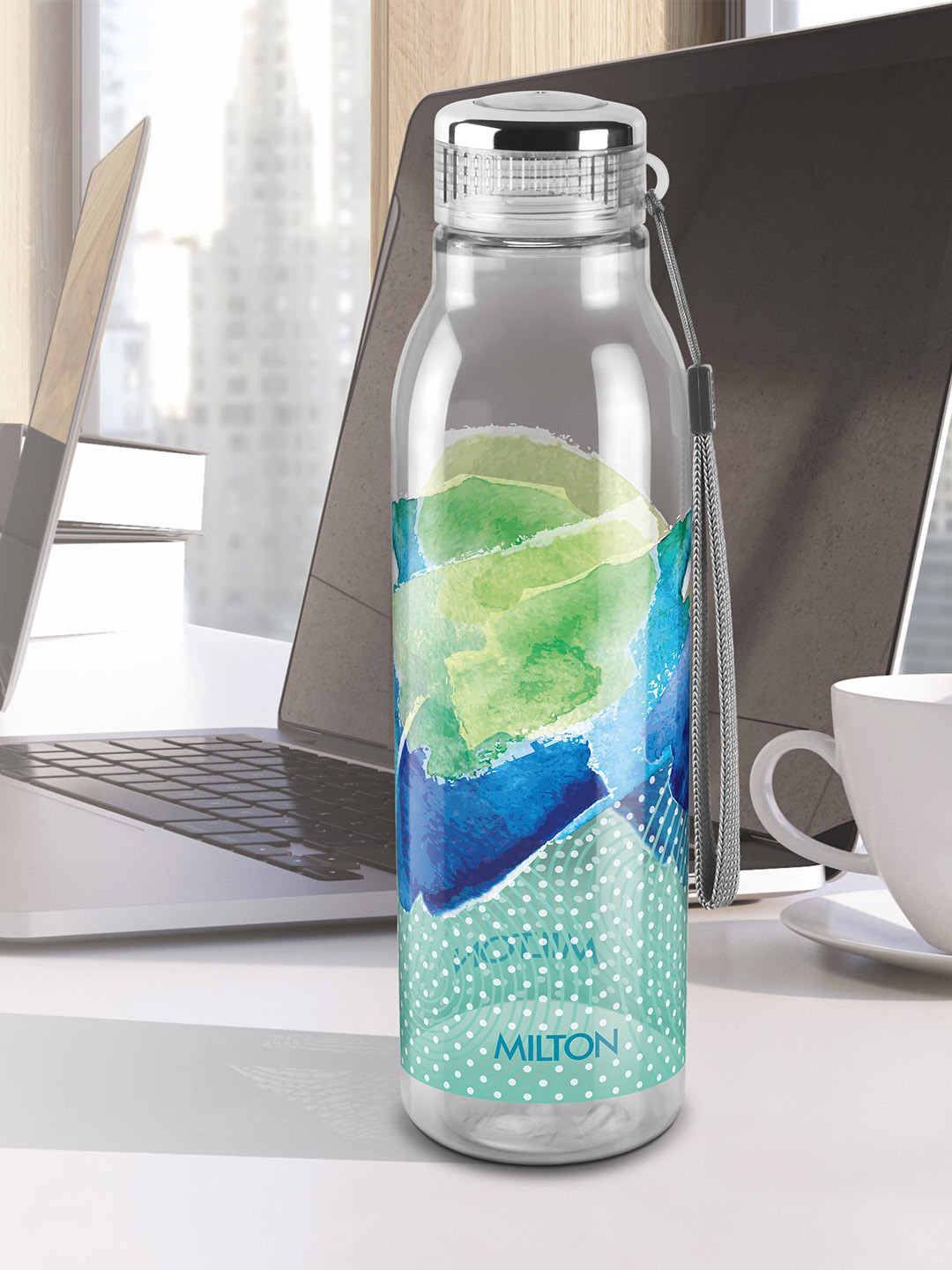 Milton Helix 1000 Green Abstract Plastic Spill Proof 5 Piece Water Bottle - 1L