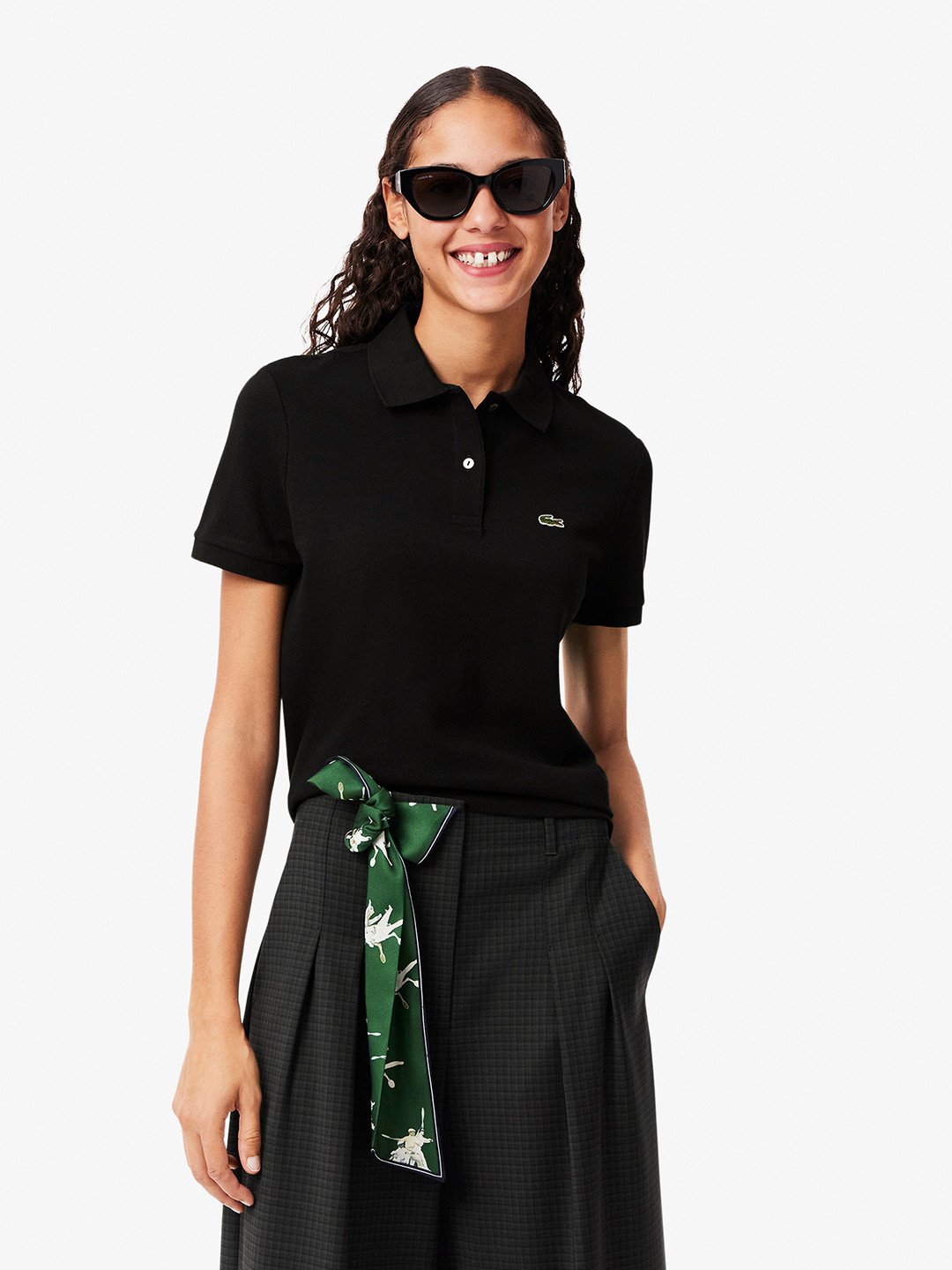 Lacoste Women Black Polo Collar T-shirt