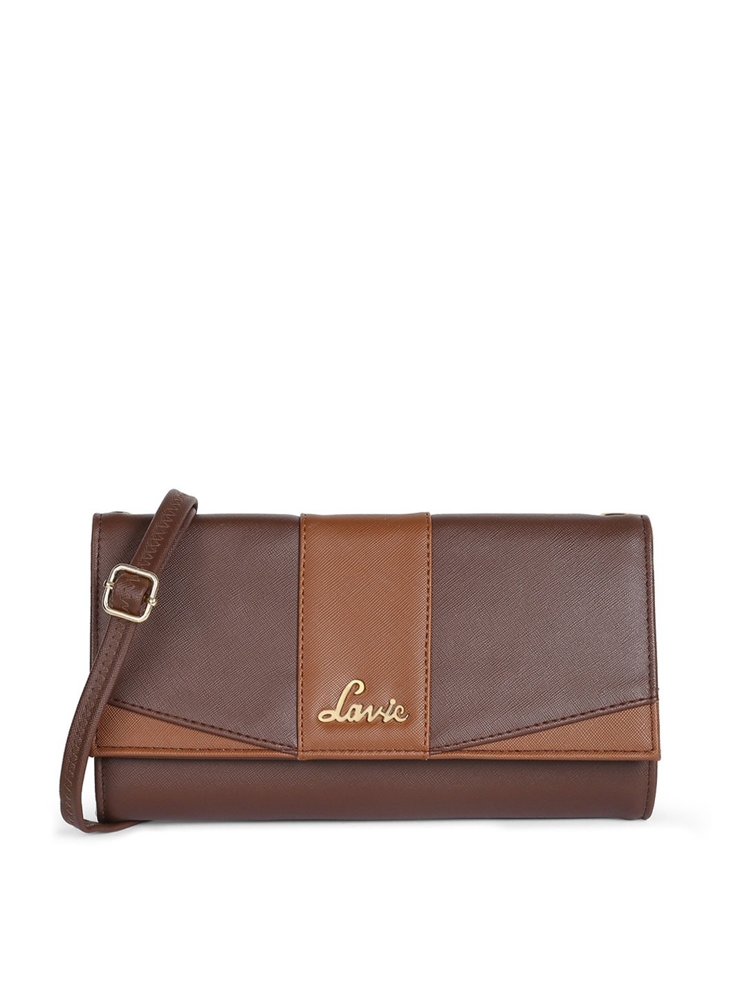 Lavie Brown Colourblocked Envelope Clutch
