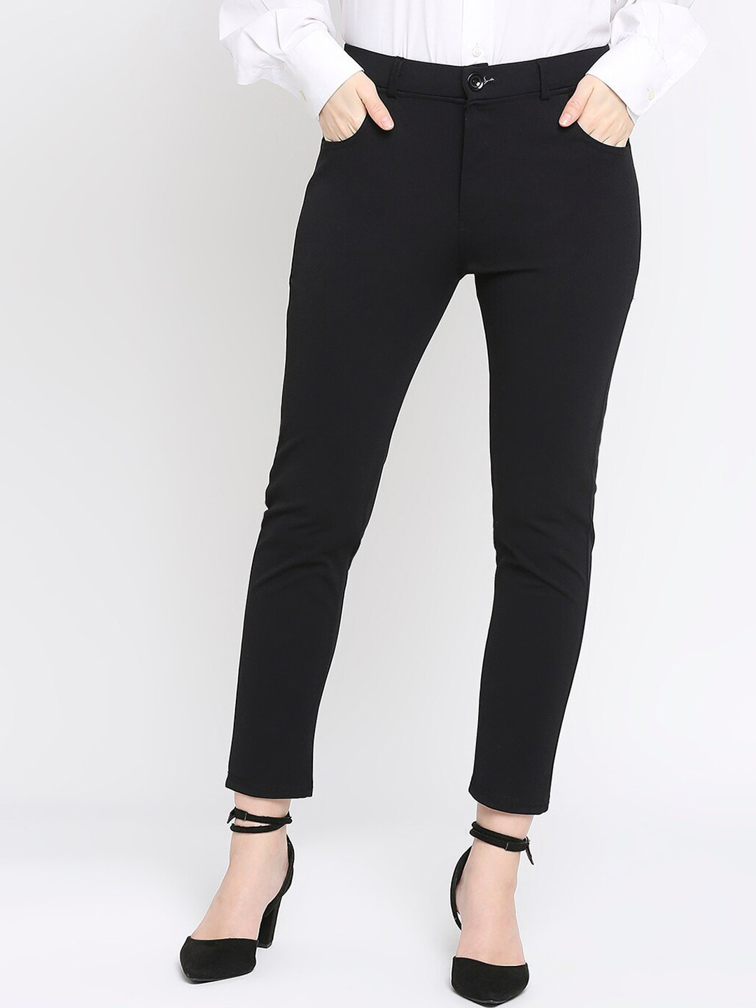 Smarty Pants Women Sharp Slim Fit High-Rise Lint Free Trousers