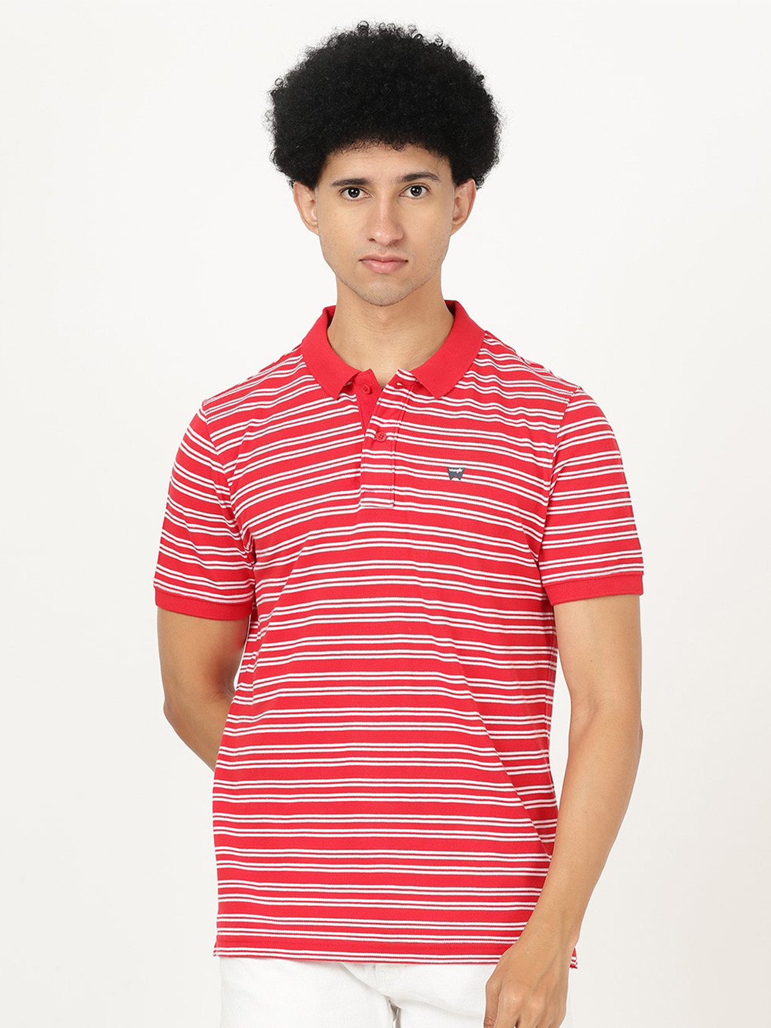 Wrangler Men Striped Polo Collar Cotton T-shirt