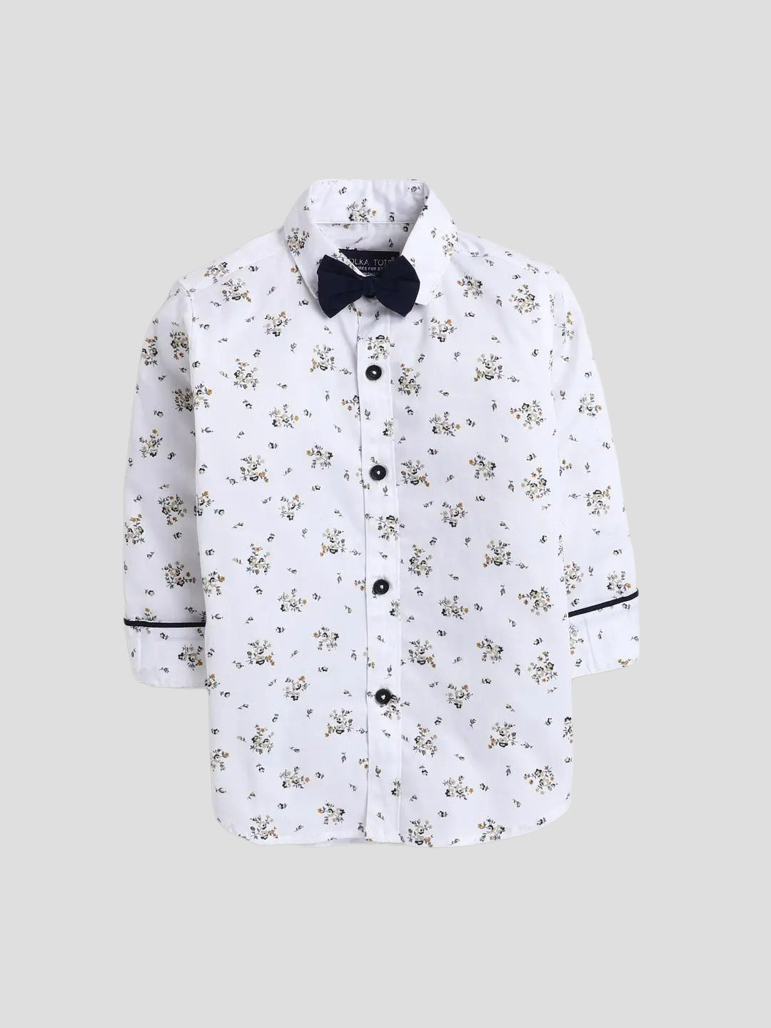 Polka Tots Boys Classic Floral Printed Cotton Casual Shirt With Bow Tie