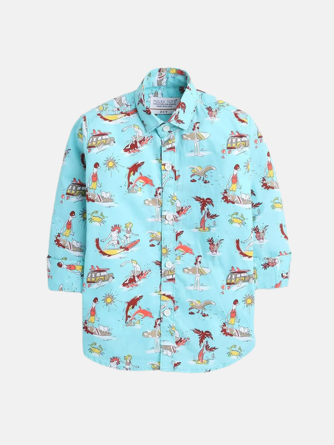 Polka Tots Boys Classic Printed Cotton Casual Shirt With Inside T-shirt