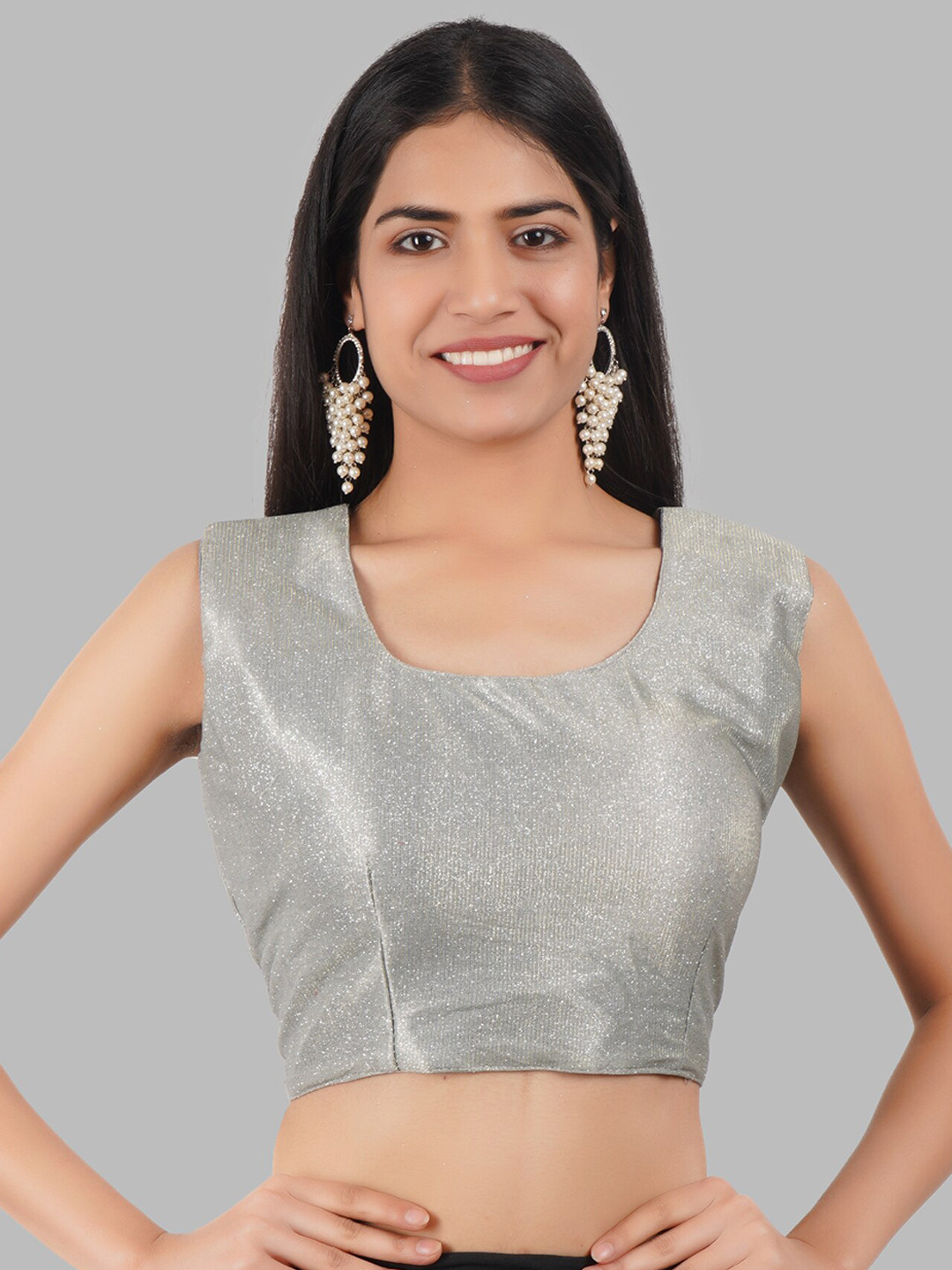 Trendzmy Embellished Shimmer Sleeveless Saree Blouse
