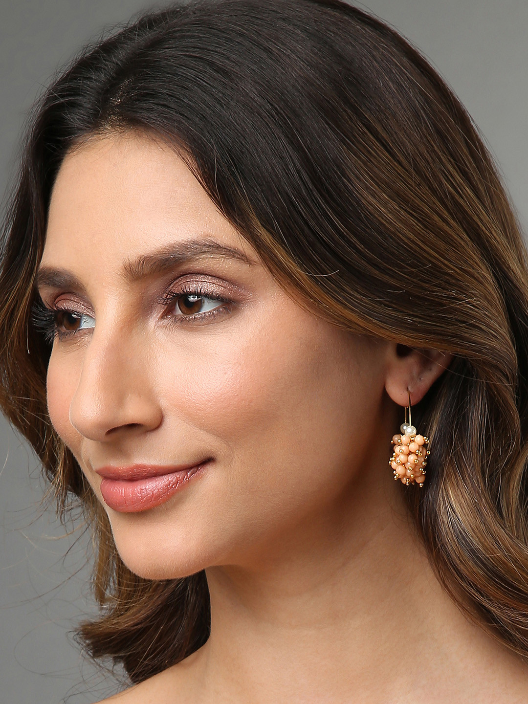 SOHI Gold-Plated Orange Pearl Beaded Classic Hoop Earrings