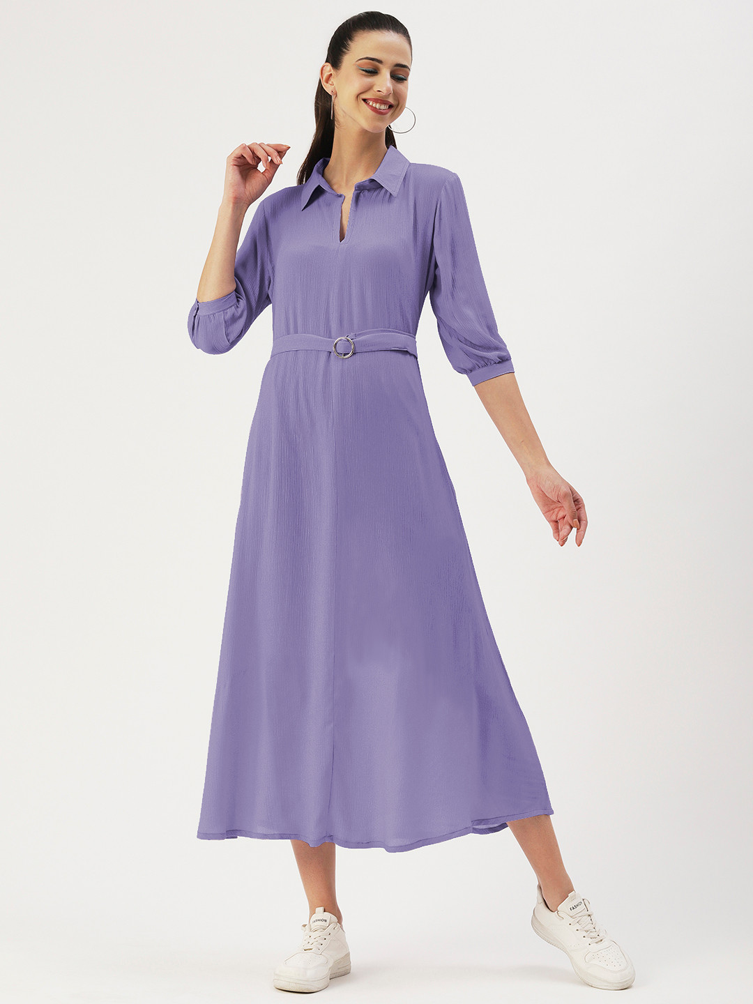 DressBerry Solid Crepe Shirt Midi Dress