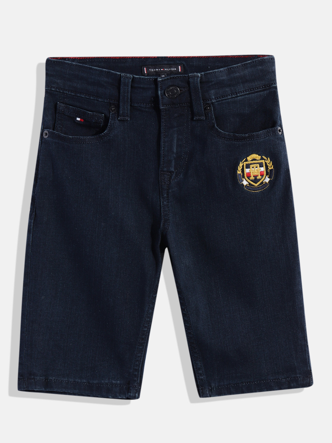 Tommy Hilfiger Boys Slim Fit Mid-Rise Denim Shorts With Brand Logo Embroidered Detail