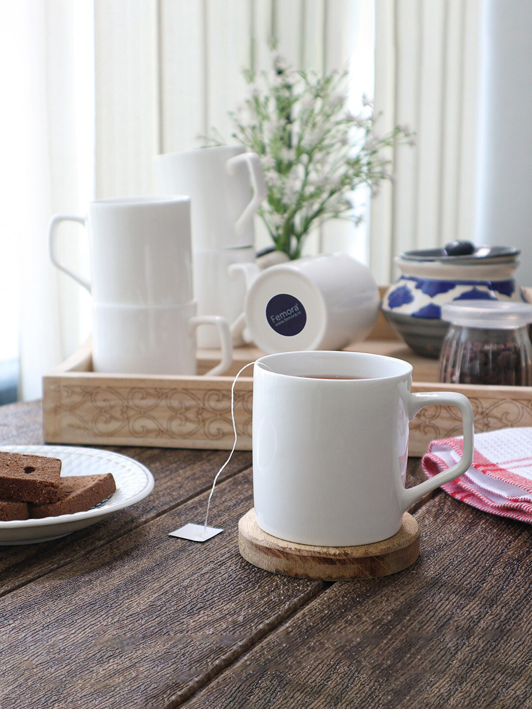 Femora Femora Desh ki Mitti White Set of 6 Bone China Glossy Cups and Mugs