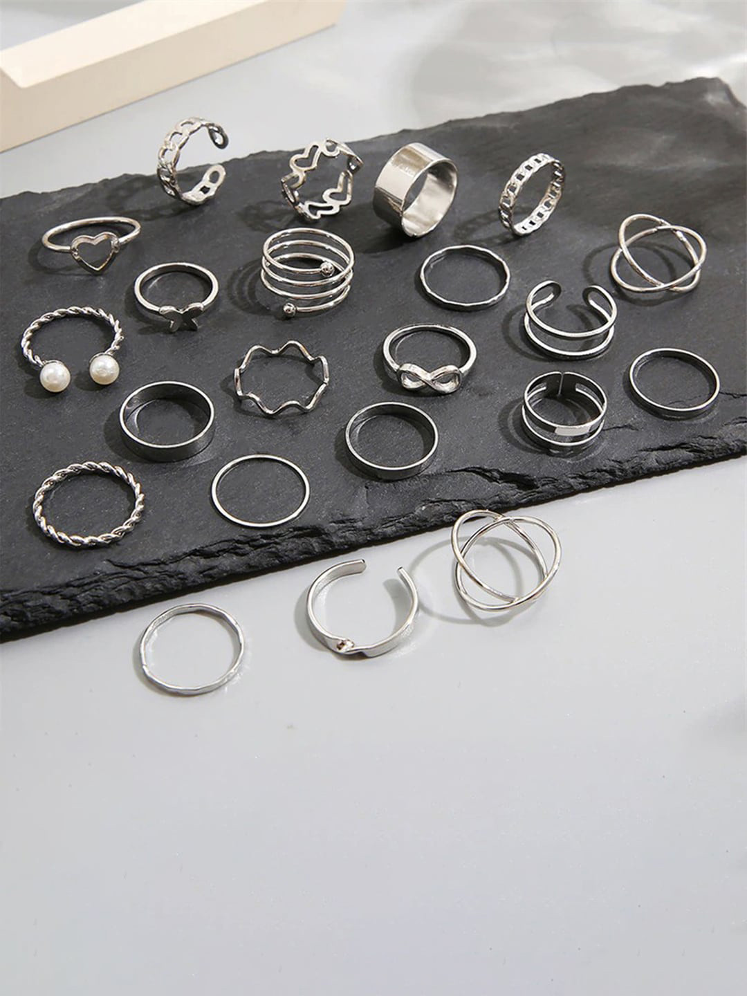 Jewels Galaxy Women Set Of 23 Silver-Plated Contemporary Stackable Finger Rings