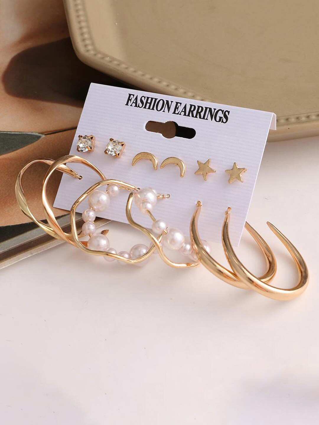 Jewels Galaxy Pack Of 6 Gold-Plated Contemporary Studs Earrings