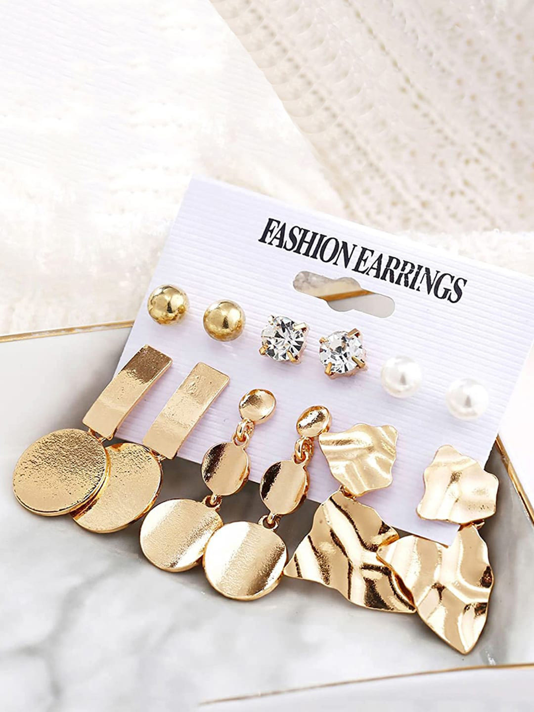 Jewels Galaxy Pack Of 6 Gold-Plated Contemporary Studs Earrings