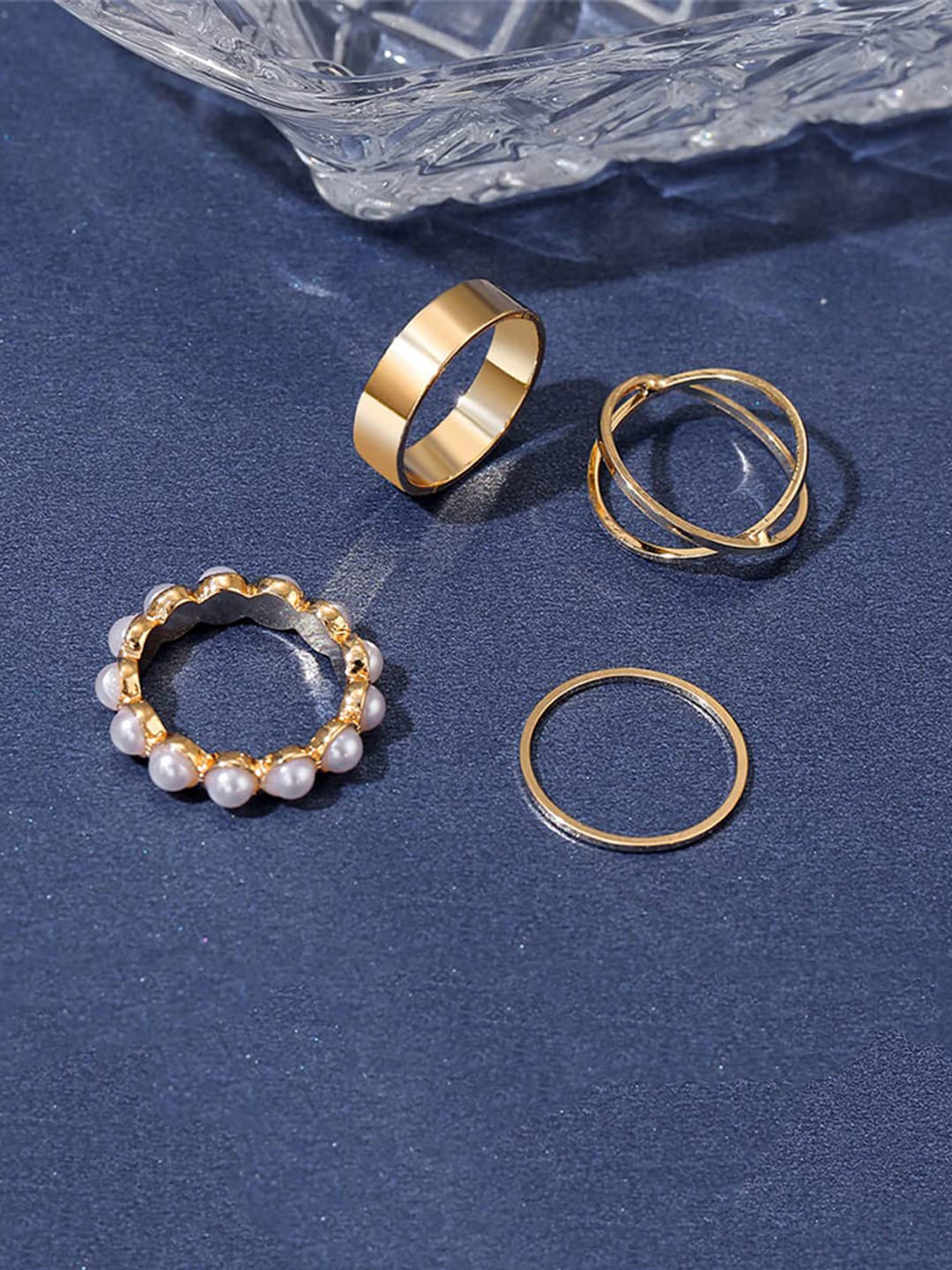 Jewels Galaxy Set Of 4 Gold-Plated Stackable Finger Rings