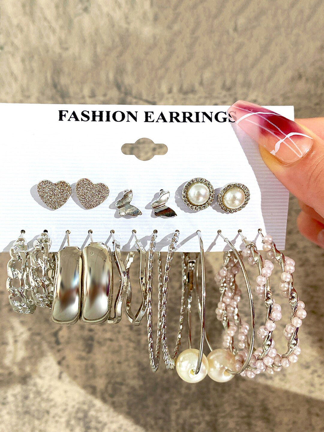 Jewels Galaxy Pack Of 6 Silver-Plated Contemporary Studs Earrings