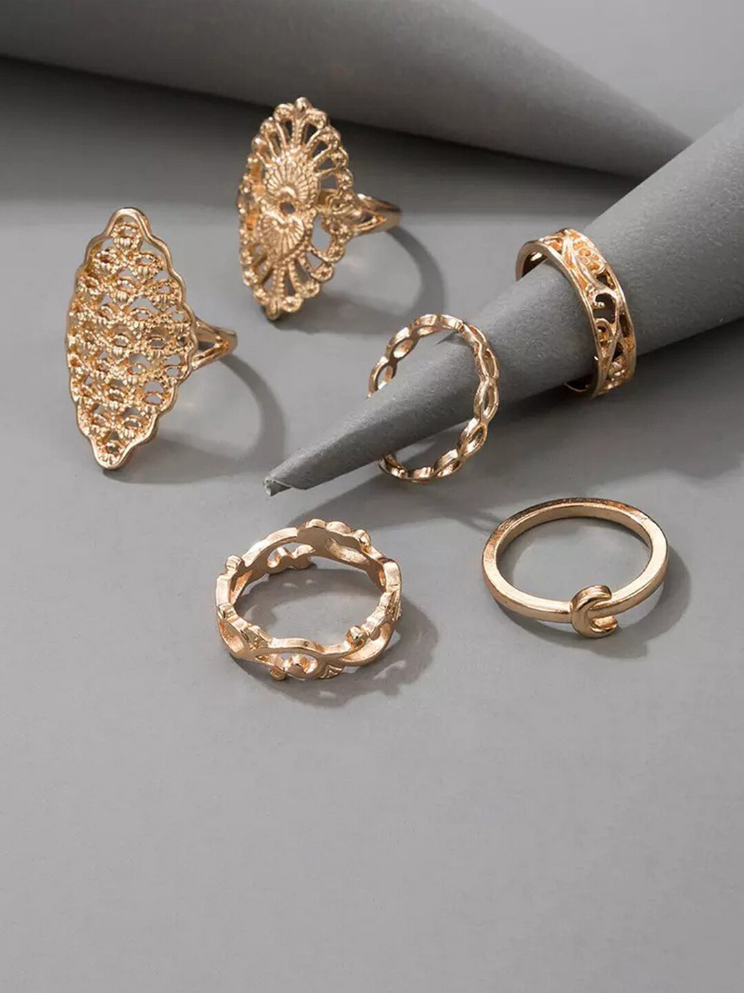 Jewels Galaxy Set Of 6 Gold-Plated Cocktail Finger Rings