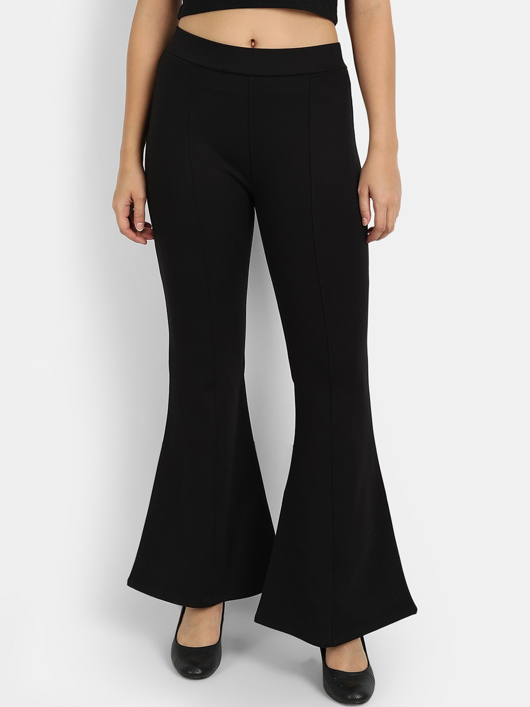 Next One Women Relaxed Straight Leg Flared High-Rise Easy Wash Bootcut Trousers