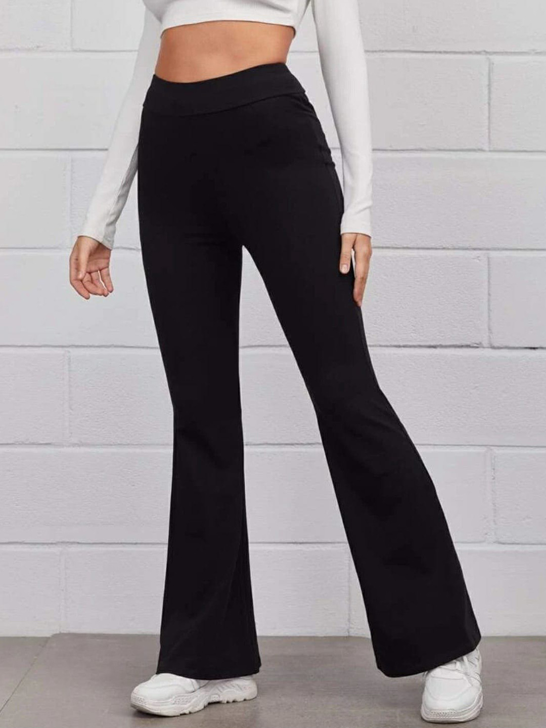 Next One Women Relaxed Straight Leg Flared High-Rise Easy Wash Trousers