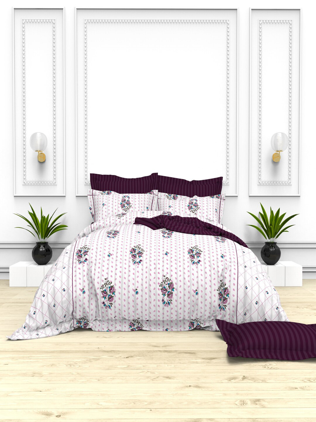 THE WHITE MOSS Christie Pink Ethnic Motifs Cotton 220 TC King Fine Bedsheet with 4 Pillow Covers-108 x 108 inches