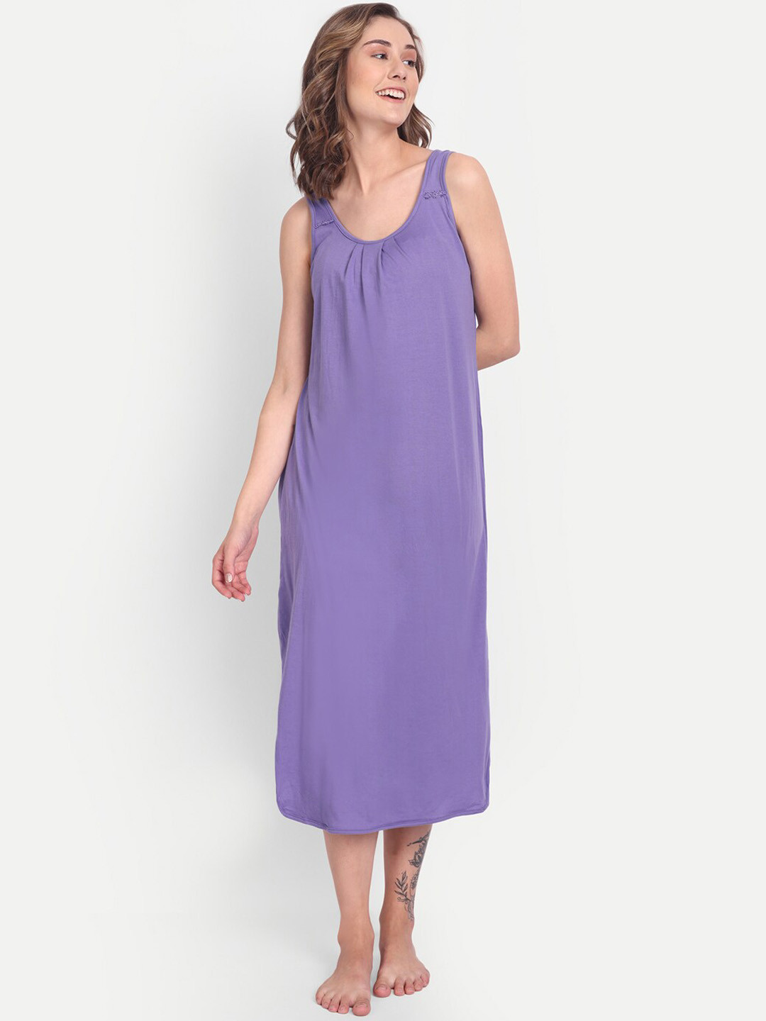 BBLAZON Dreams Super Combed Cotton Lace Patchwork Longline Nighty Slip