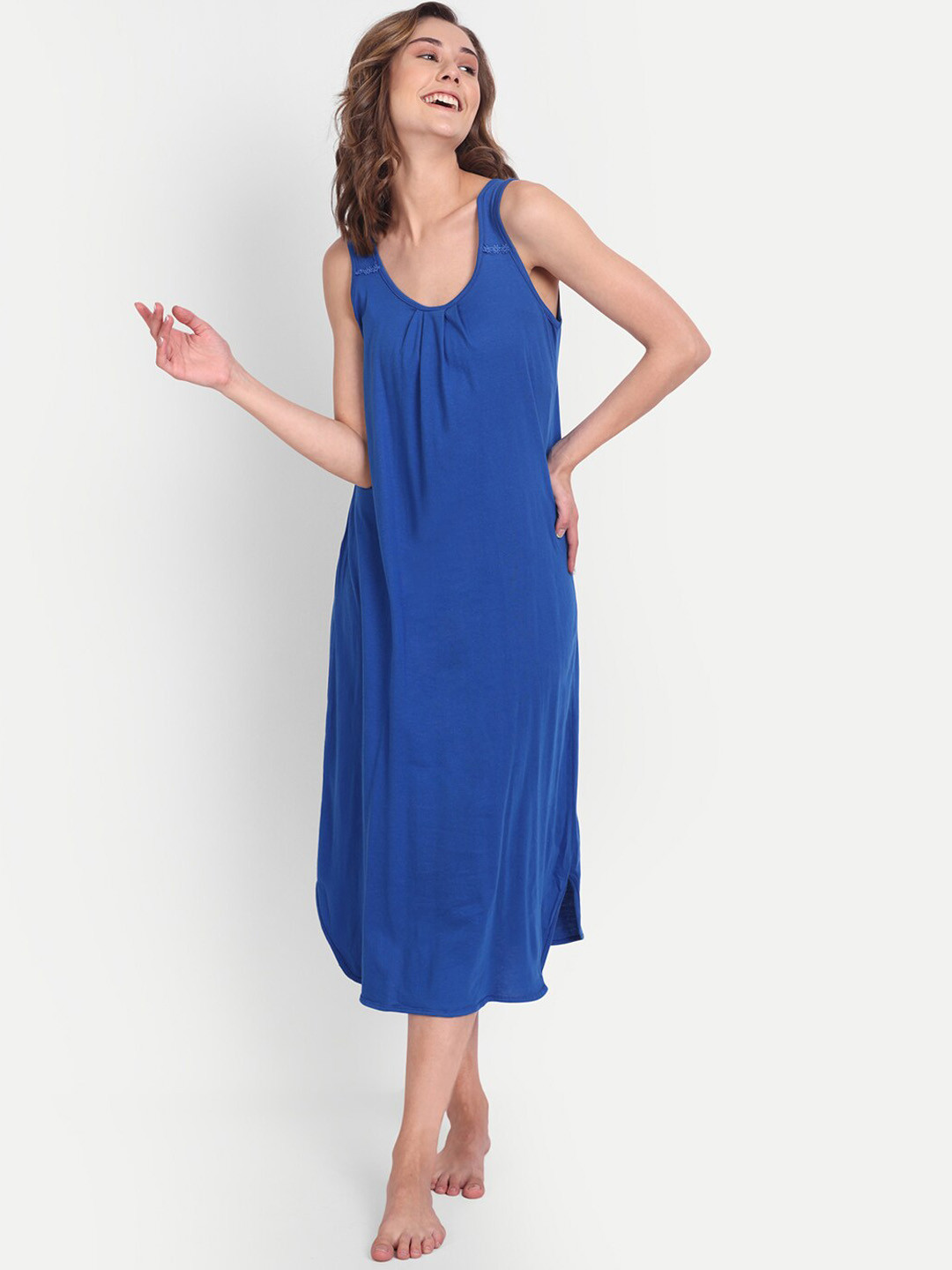 BLAZON Dreams Super Combed Cotton Lace Patchwork Longline Nighty Slip