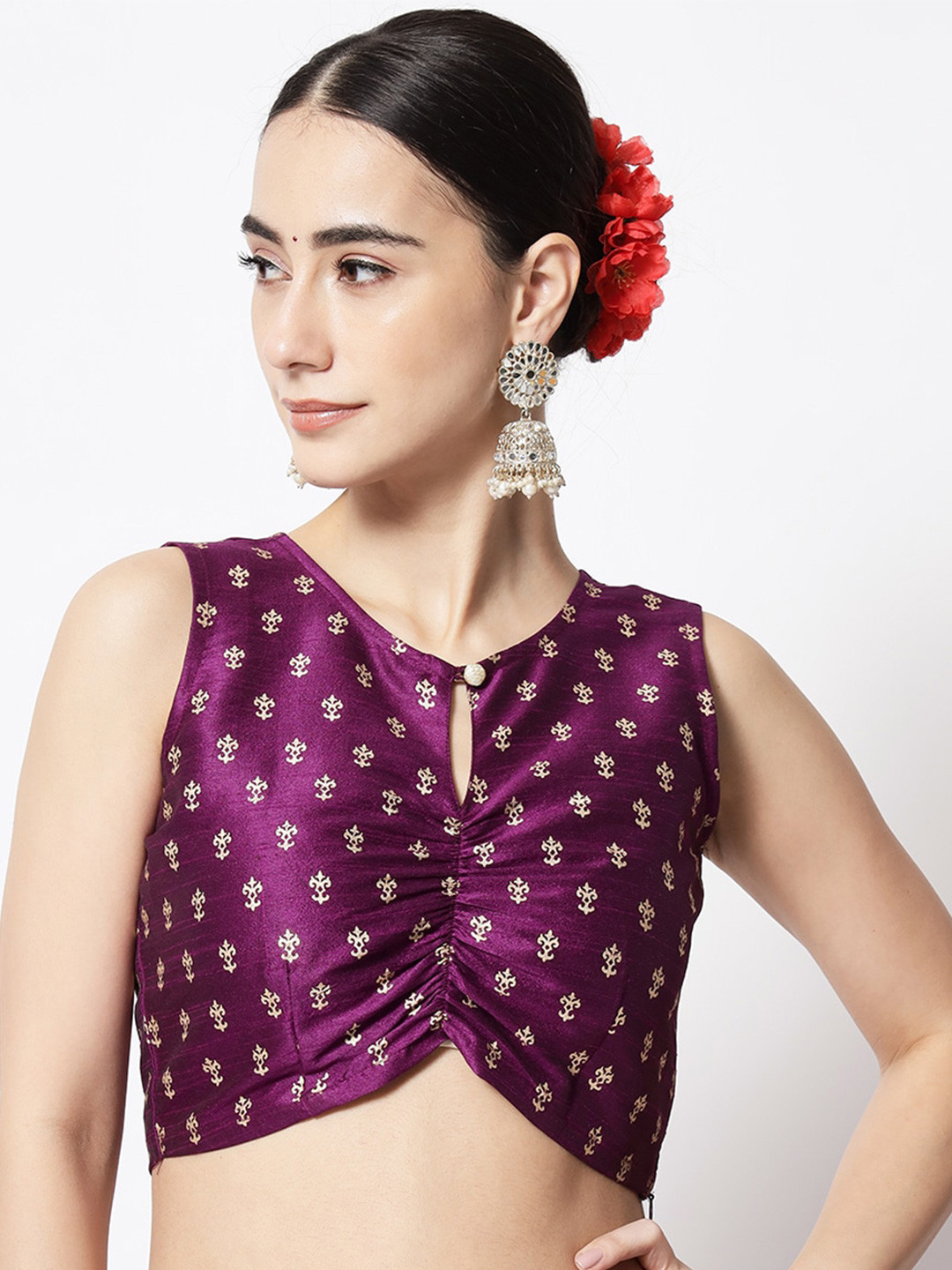 studio rasa Printed Keyhole Neck Block Print Crop Top