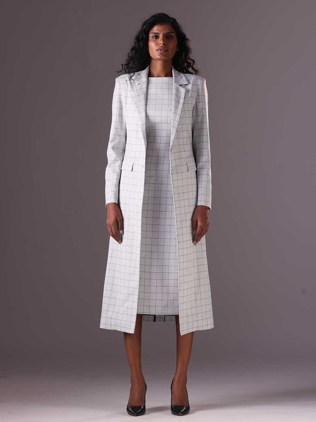 KLAS NOBL Anna Women Checked Longline Single Breasted Overcoat