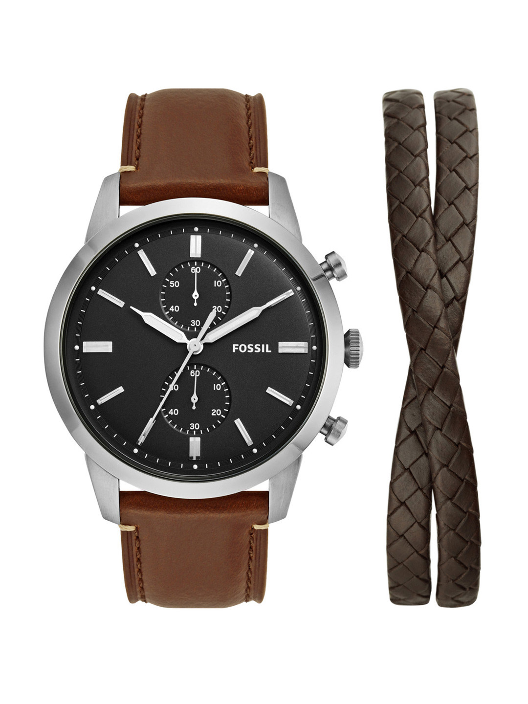 Fossil Men Townsman Leather Analogue Watch FS5967SET-Brown