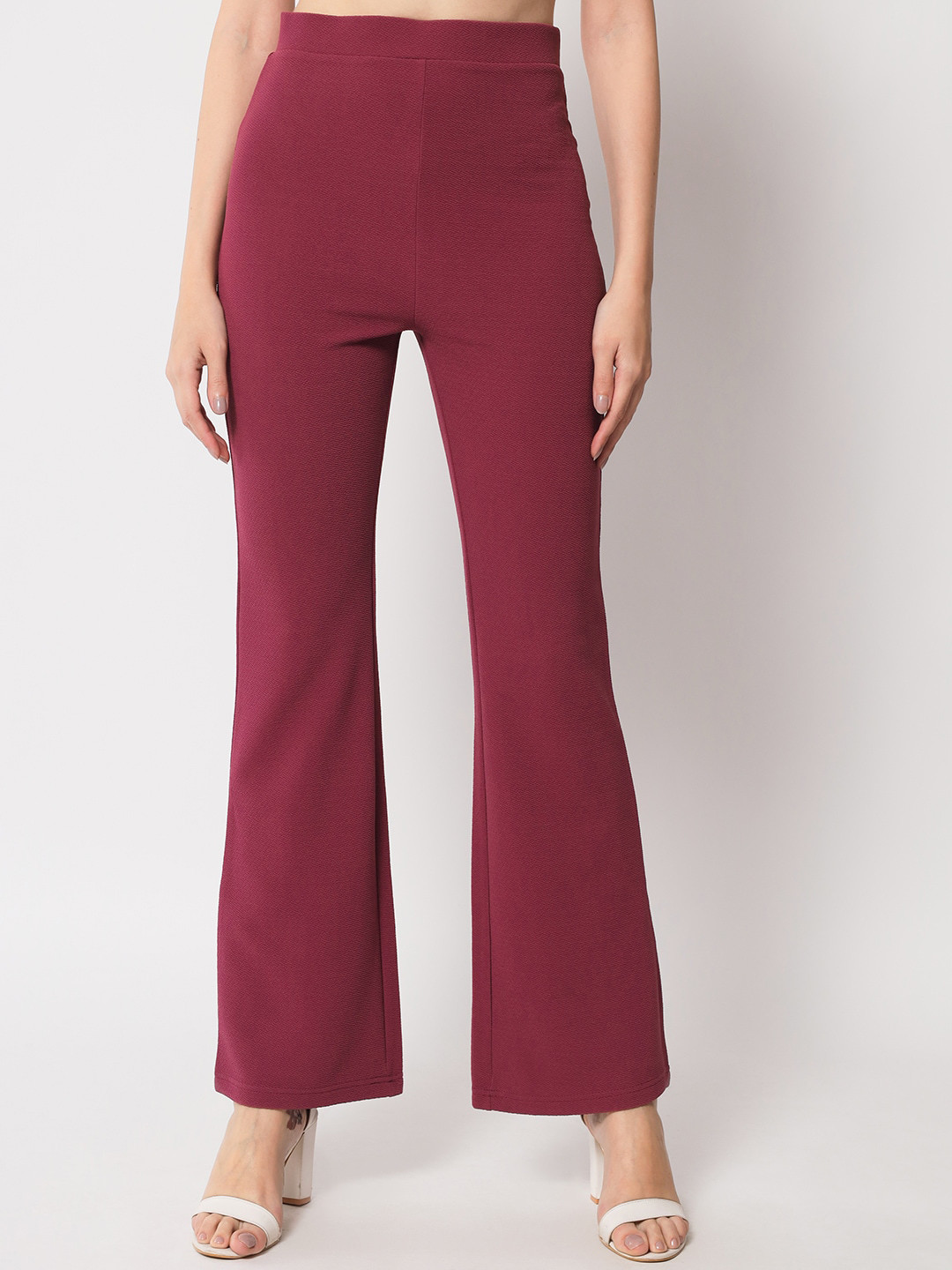 Orchid Blues Women Flared High-Rise Easy Wash Trousers