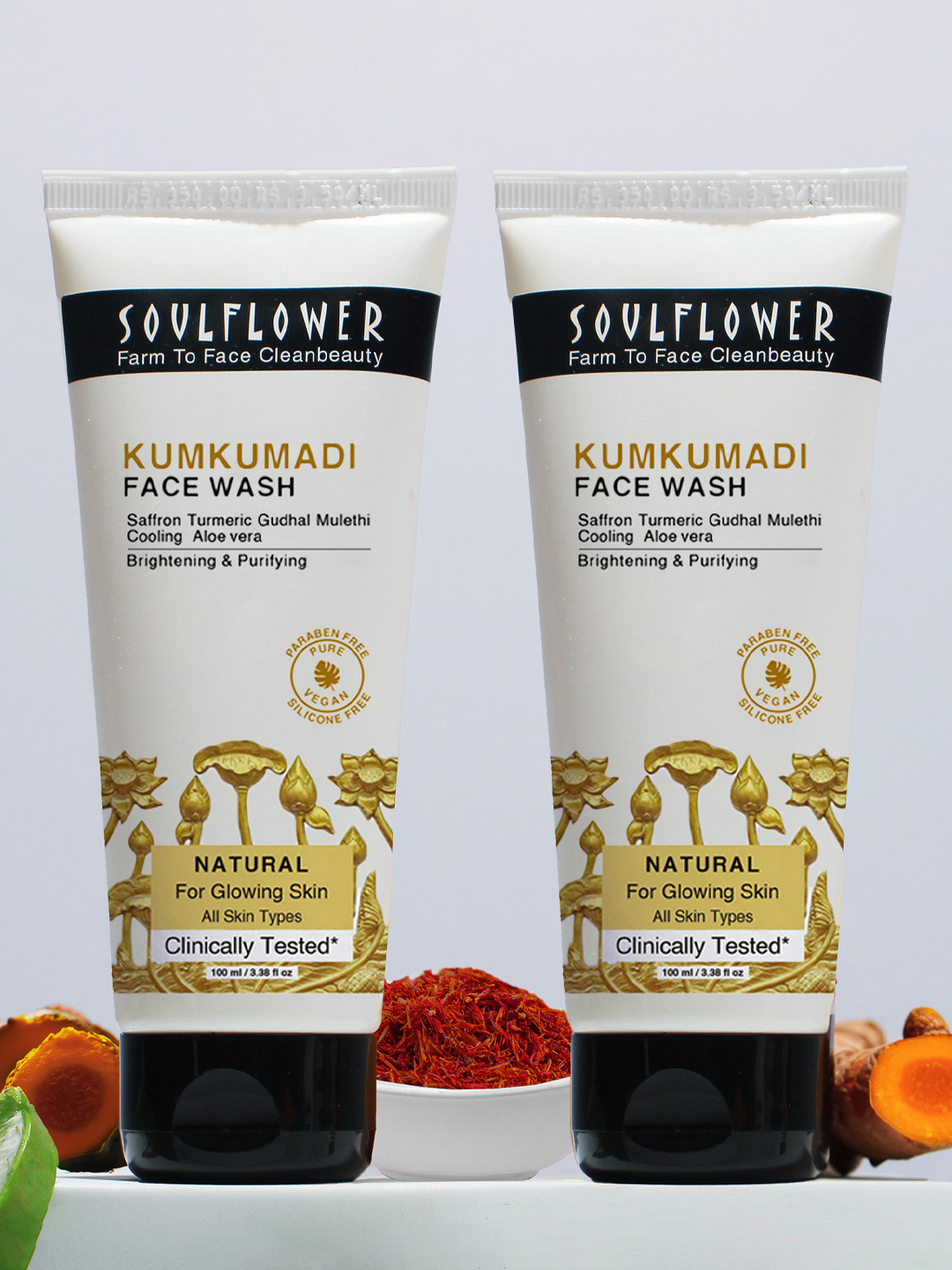 Soulflower Set of 2 Kumkumadi Face Wash with Saffron & Turmeric - 100 ml Each