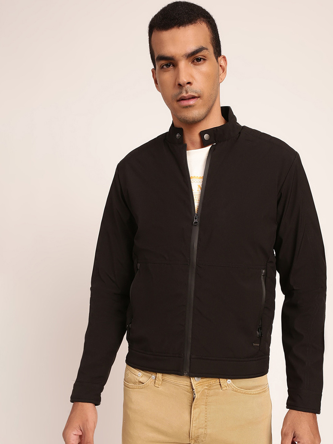 HARSAM Men Crop Bomber Jacket