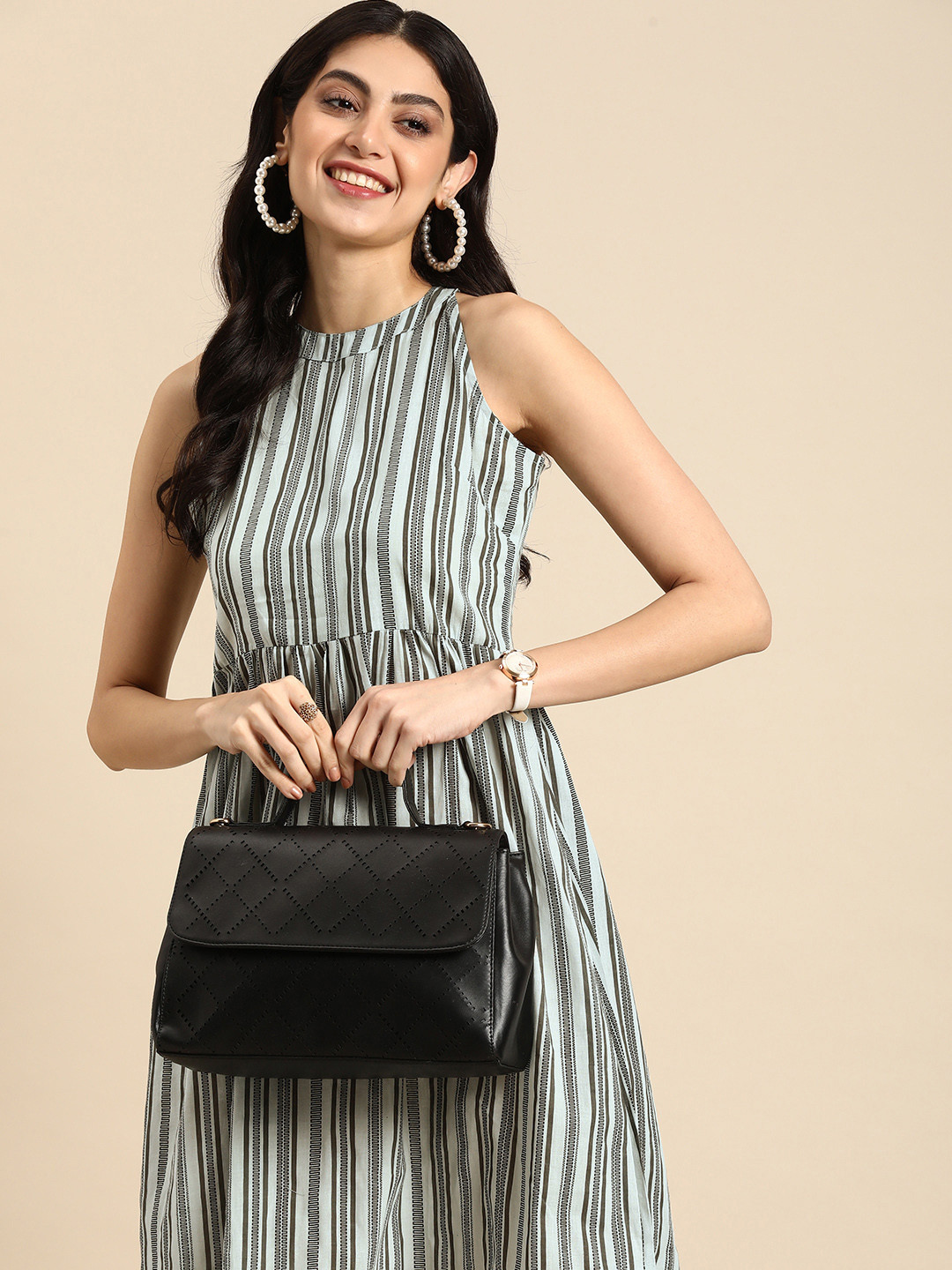 Anouk  Cotton Striped Fit & Flare Dress