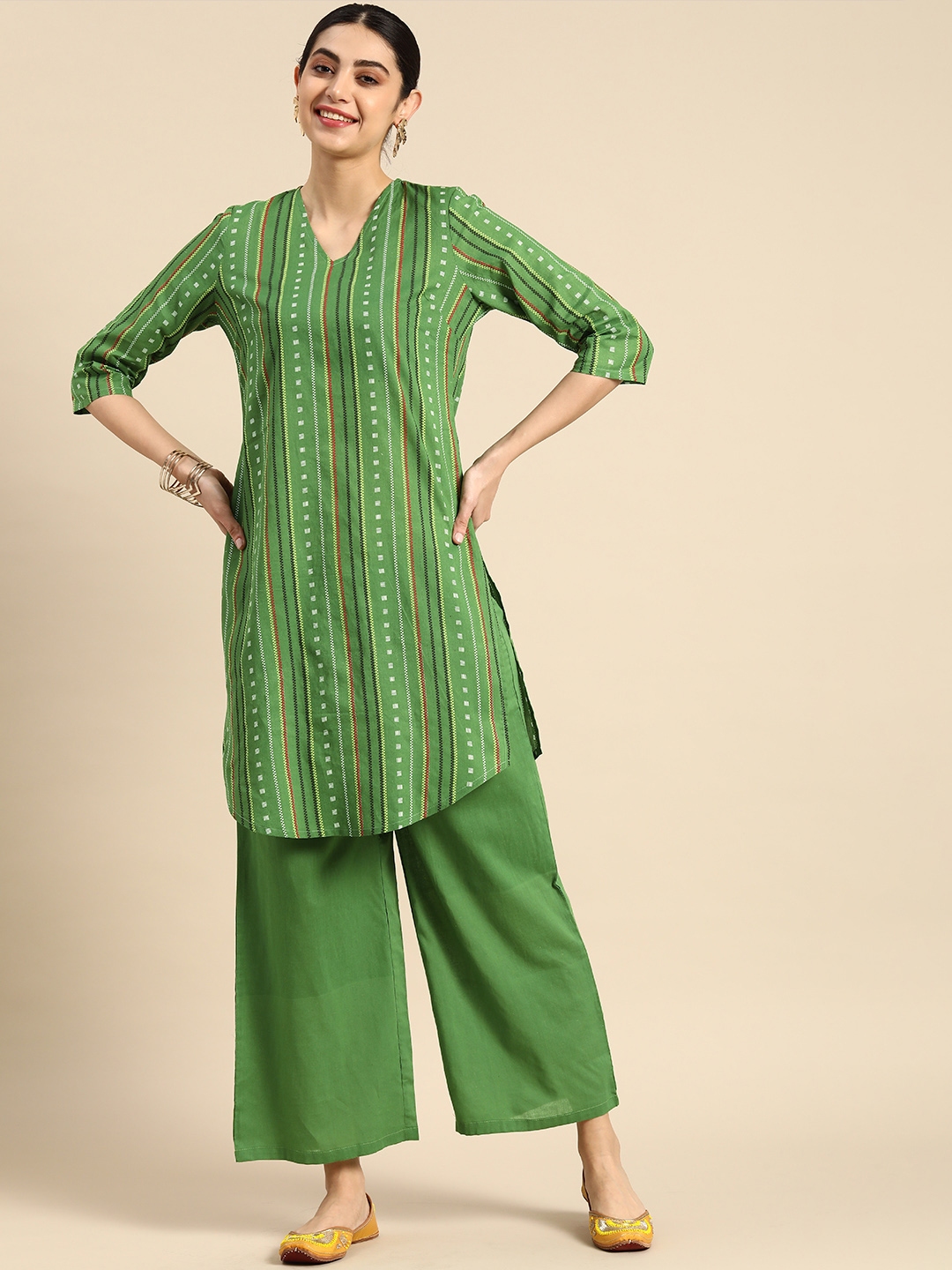 Anouk Women Geometric Print Pure Cotton Straight Kurta With Palazzos - Kurta Sets for Women 21126854 | Myntra