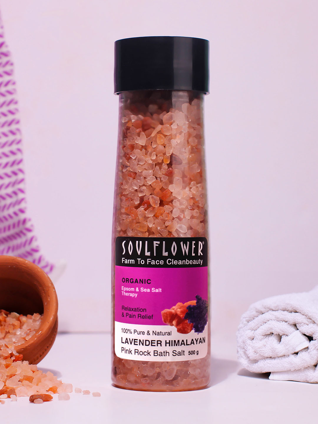 Soulflower Himalayan Epsom Bath Salt for Muscle Pain Relief, Body & Foot Spa  - 500g
