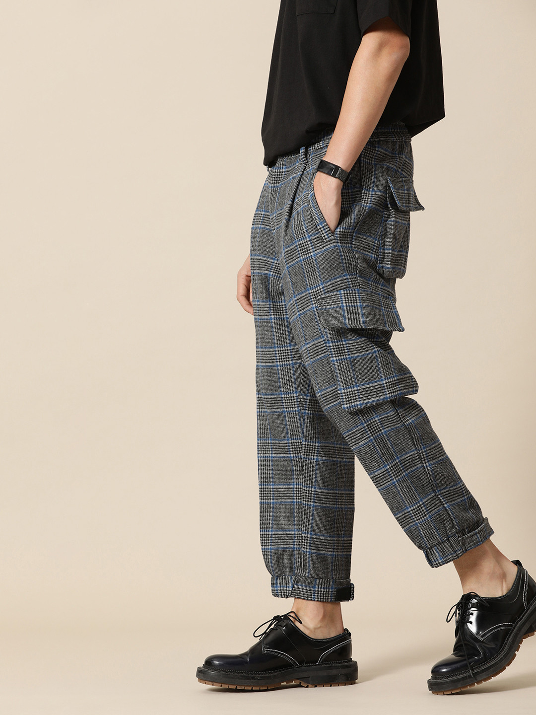 Mr Bowerbird Men Checked Tweed Pleated Cargos Trousers