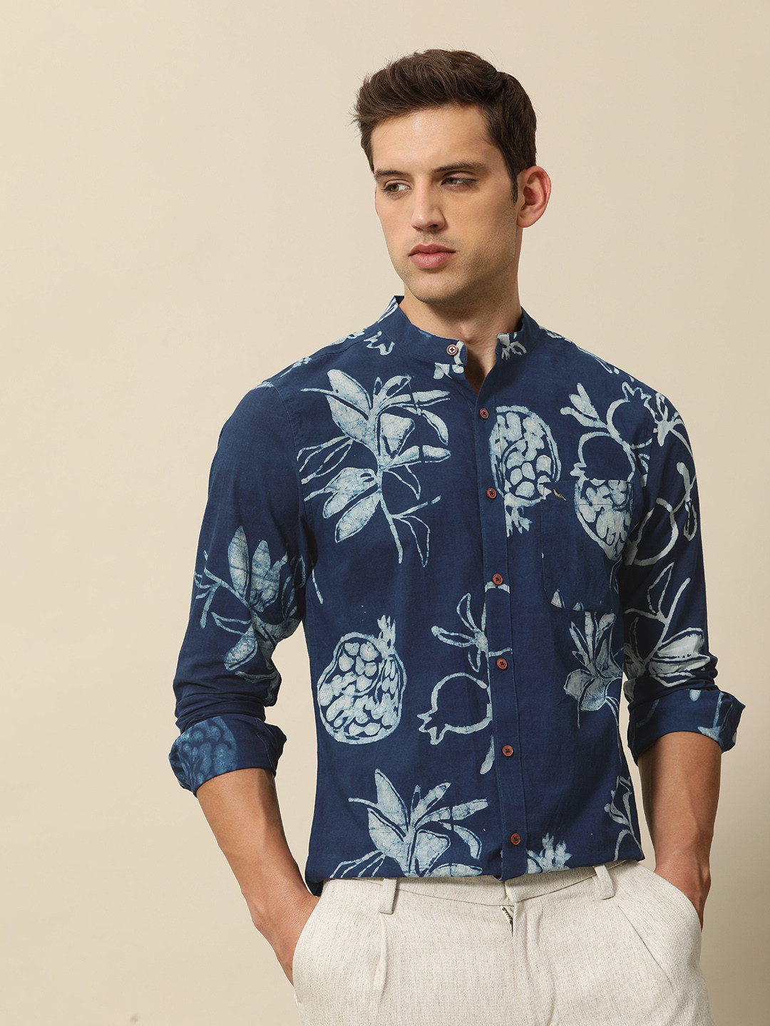 Mr Bowerbird  Cotton Tailored Fit Hand Block Printed Casual Shirt