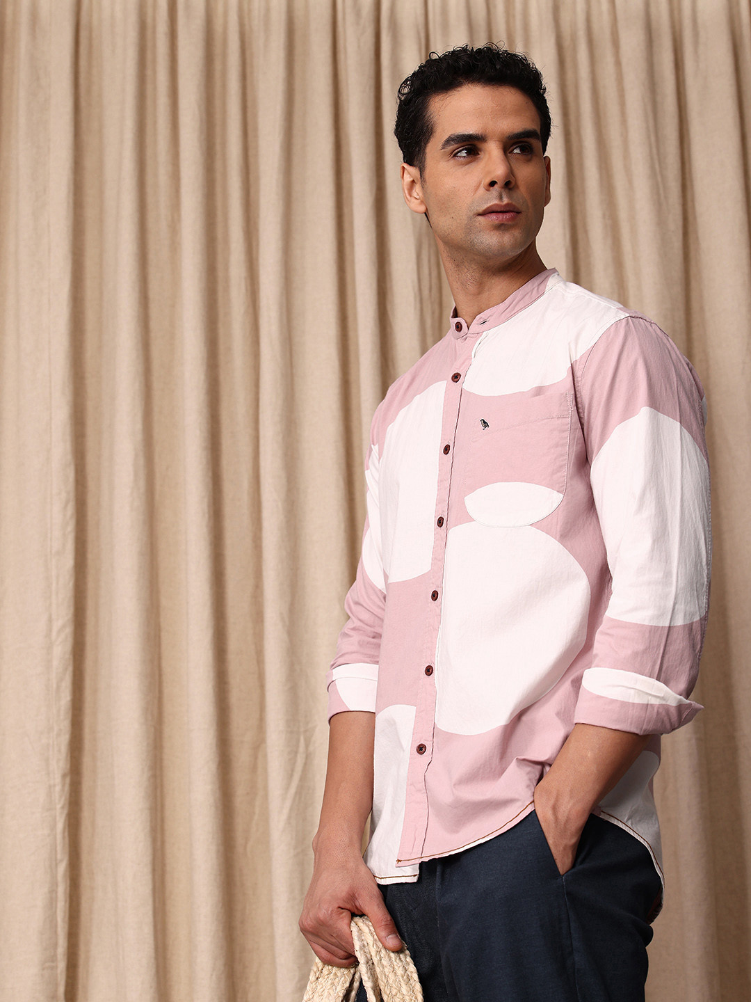 Mr Bowerbird Tailored Fit Geometric Printed Pure Cotton Casual Shirt