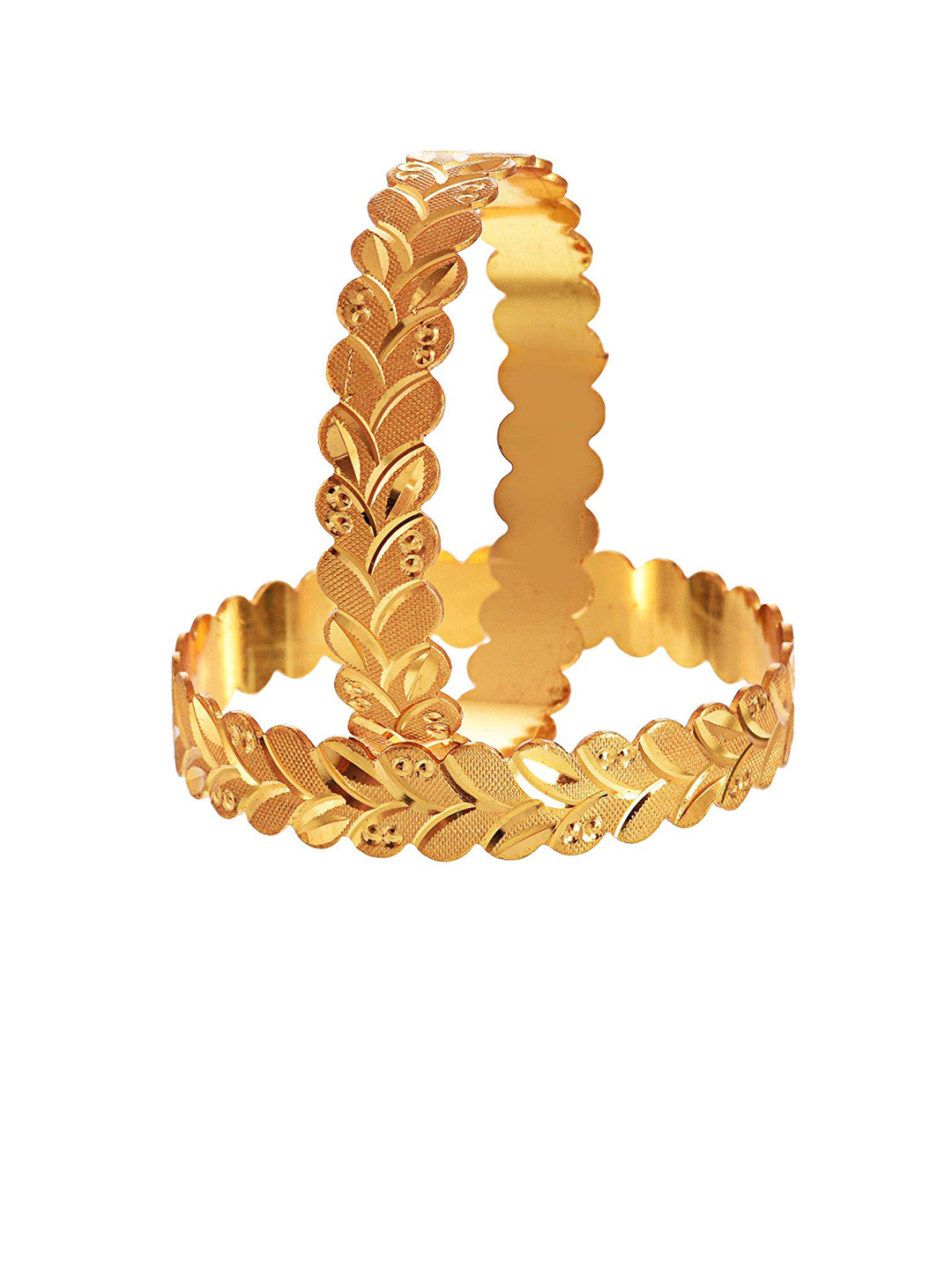 Jewar Mandi Set Of 2 Gold-Plated Leaf Shaped Kada Bangles