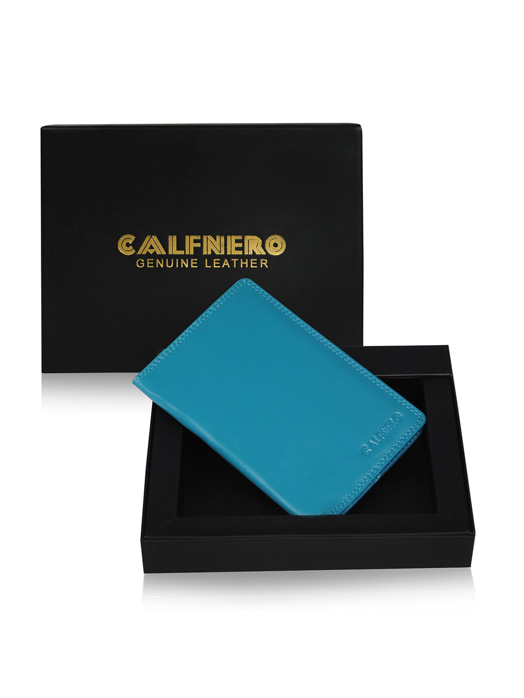 CALFNERO Unisex Turquoise Blue Leather Passport Holder
