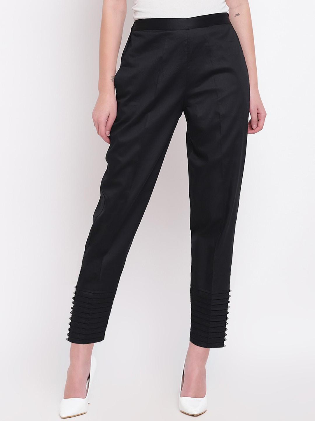 RIVI Women Low-Rise Easy Wash Cotton Trousers