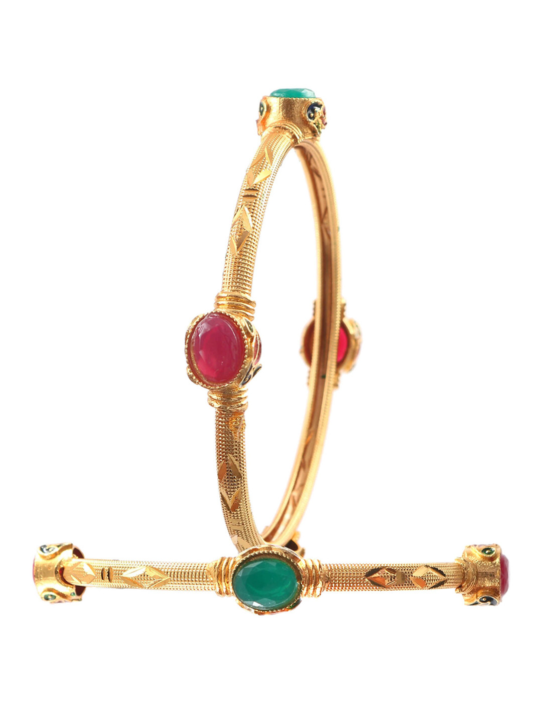 Jewar Mandi Fashion Indian Bollywood Set of 2 Gold-Plated & Stone-Studded Bangles