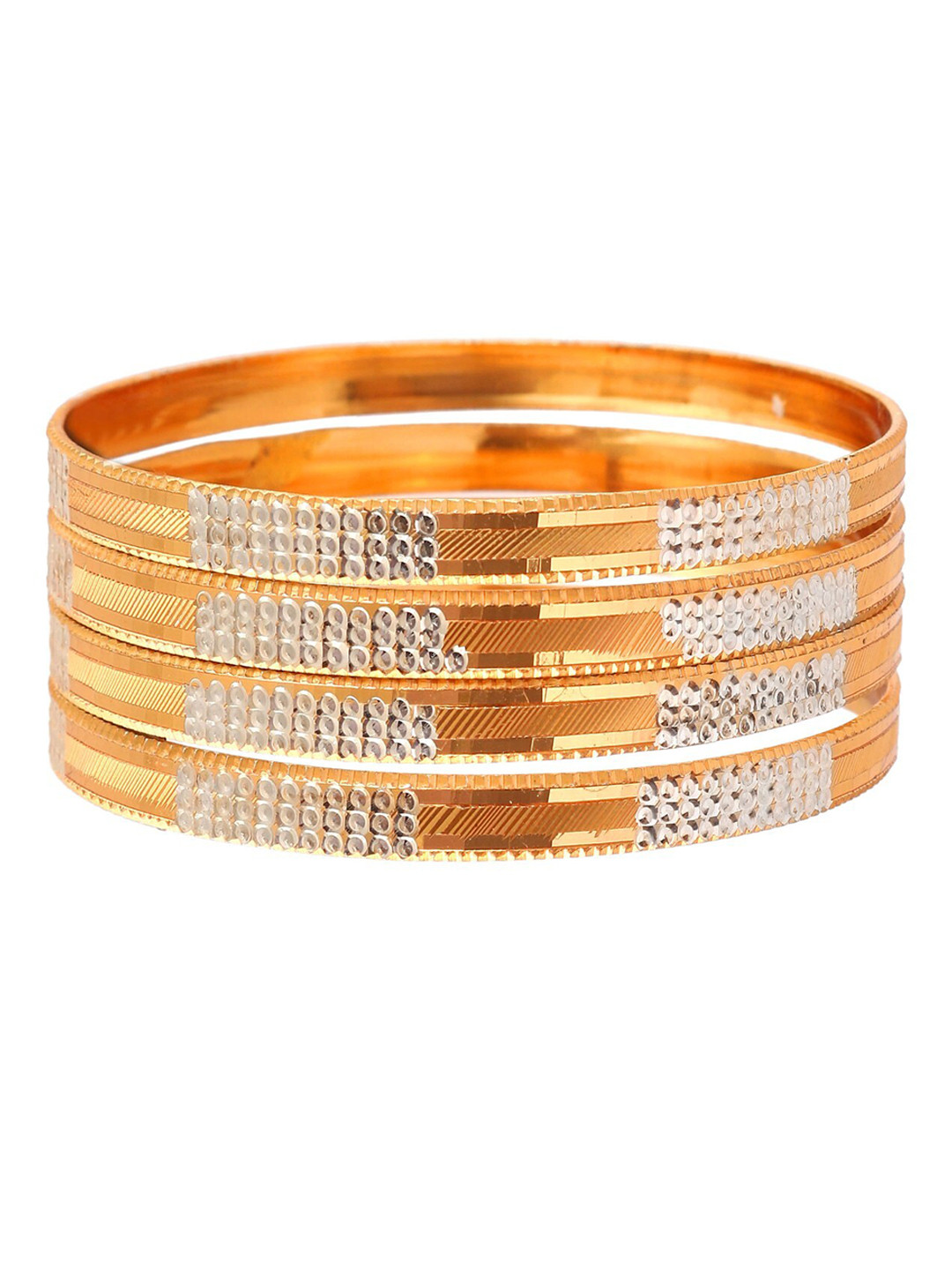 Jewar Mandi Set of 4 Gold-Plated Dual-Toned Bangle