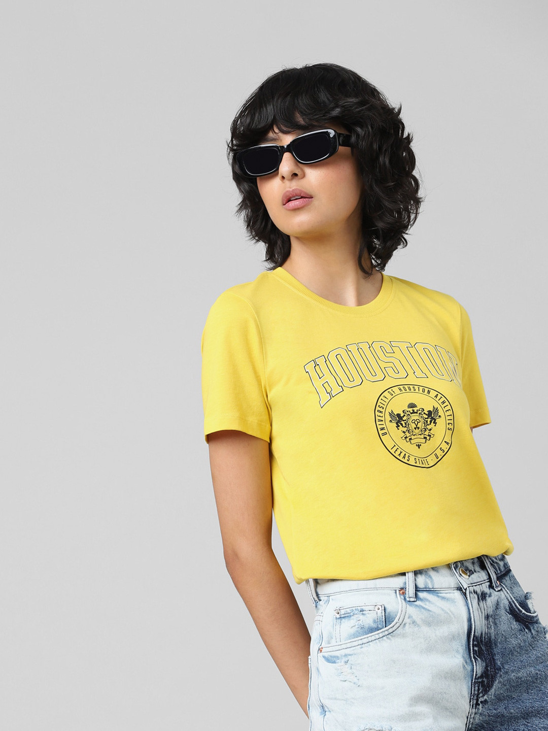 ONLY Women Varsity Printed Cotton T-shirt