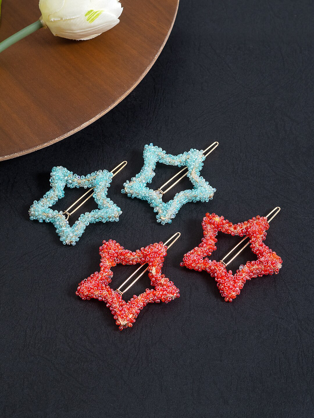 Golden Peacock Women Set Of 4 Embellished Star Bobby Pins