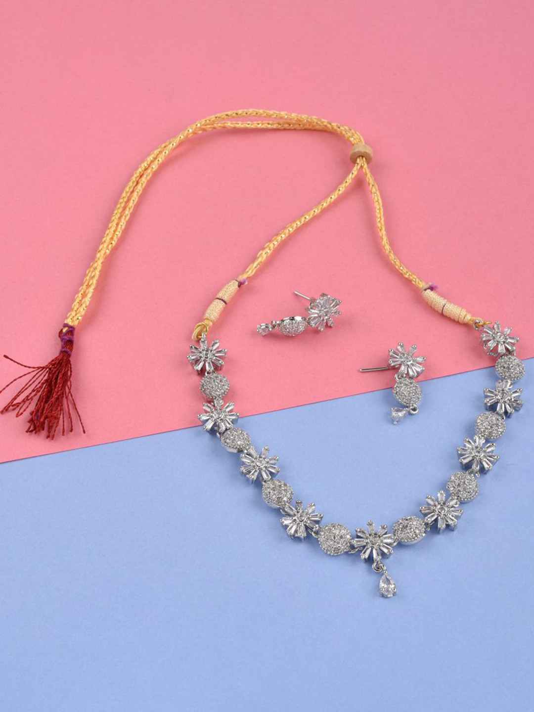 The Pari Rhodium-Plated & AD Stone-Studded Jewellery Set