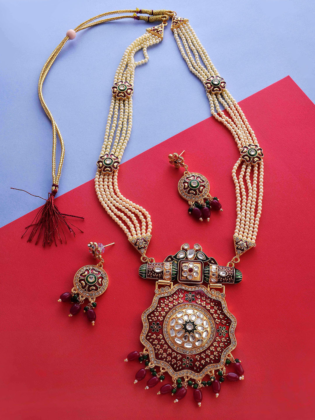 The Pari Gold-Plated Stone Studded and Pearl Beaded Jewellery Set