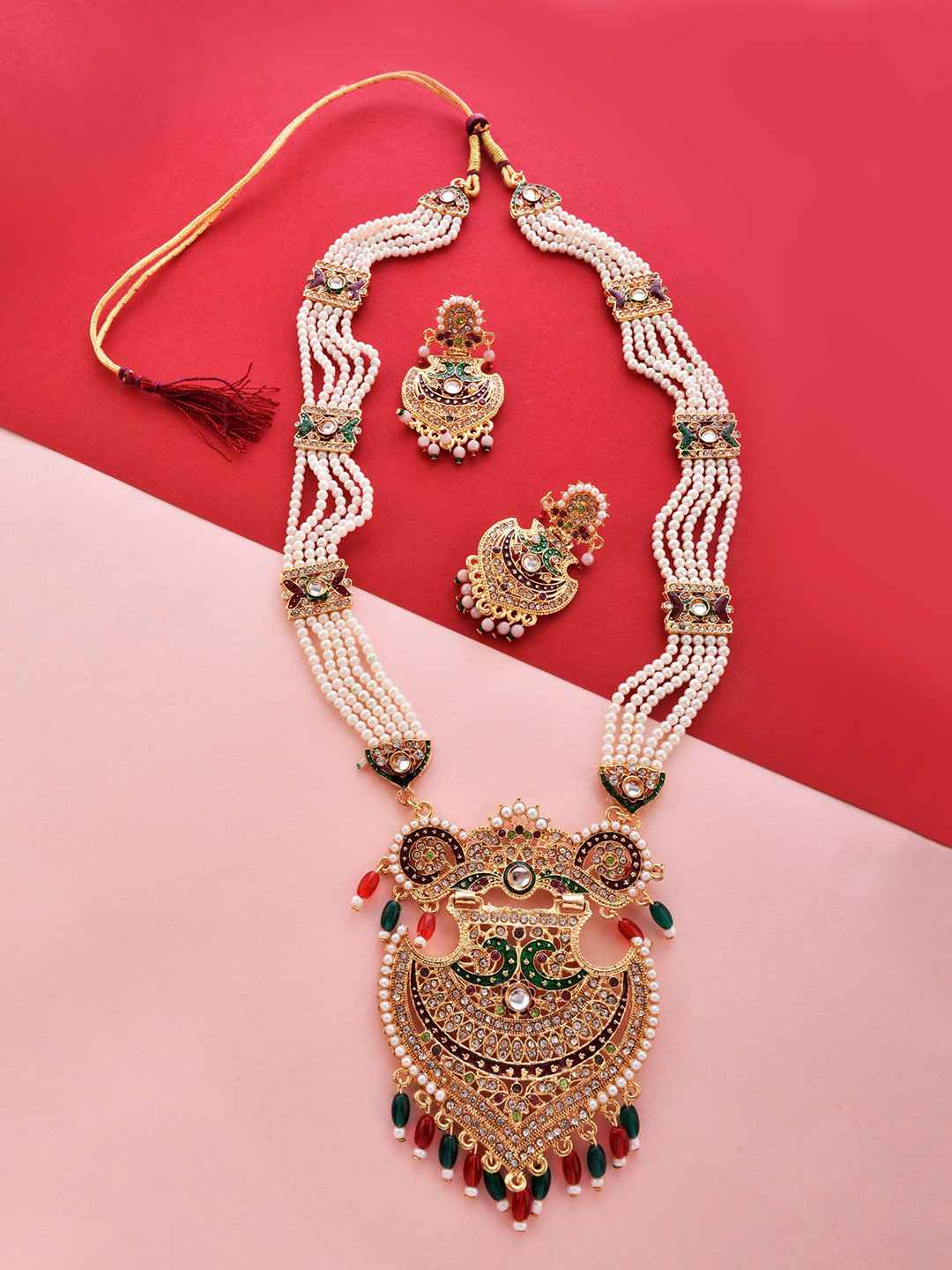 The Pari Gold-Plated Pearl & Artificial Stone Studded Alloy Jewellery Set
