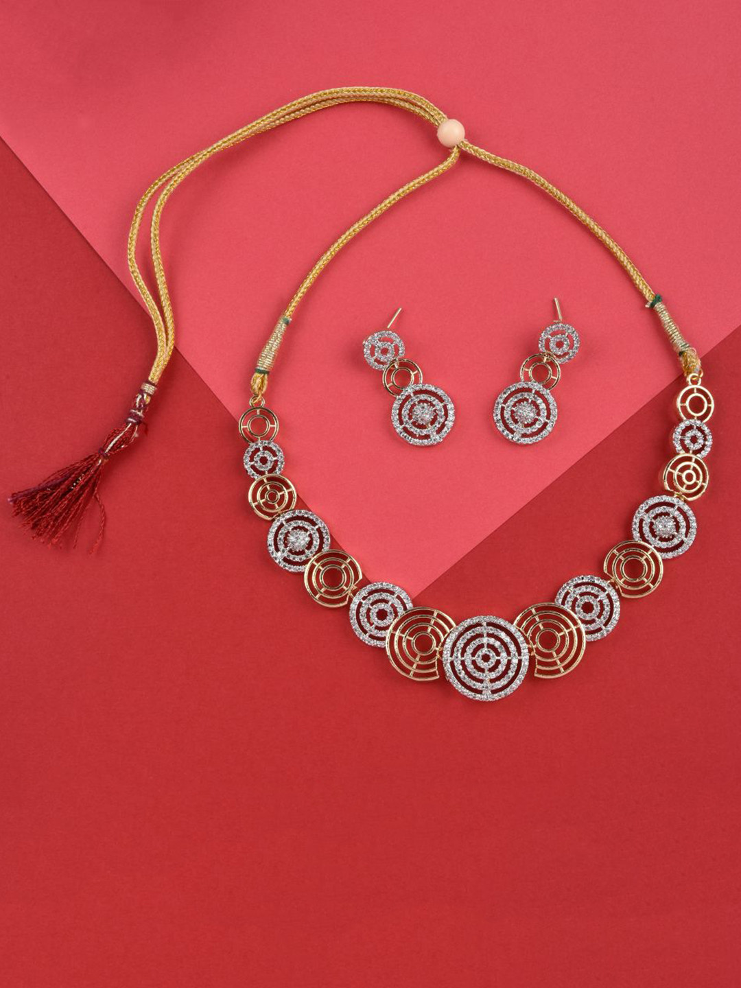 The Pari Classy Rhodium-Plated Two-Toned AD-Studded Pearl Beaded Jewellery Set