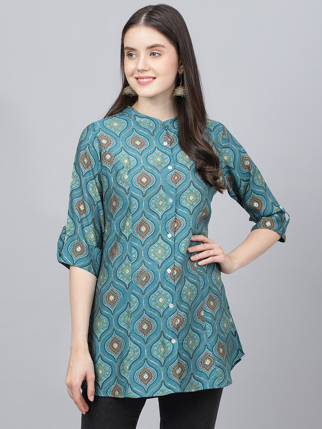 Divena Modal Mandarin Collar Ethnic Printed Tunic