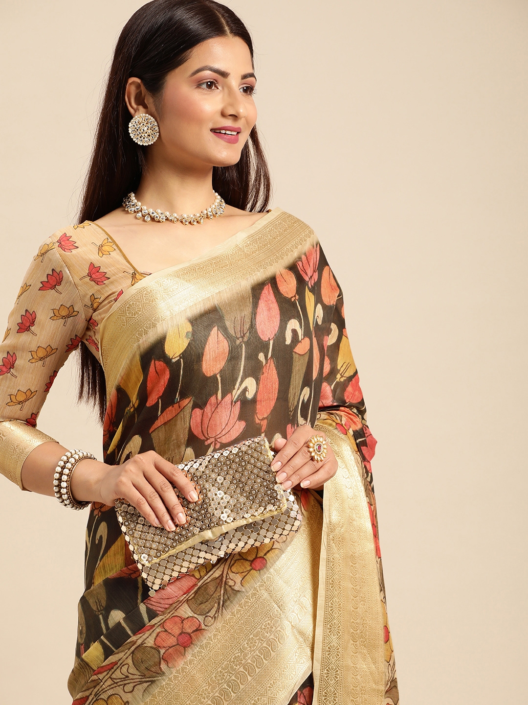 Buy AA HA Floral Zari Silk Cotton Bhagalpuri Saree Sarees for