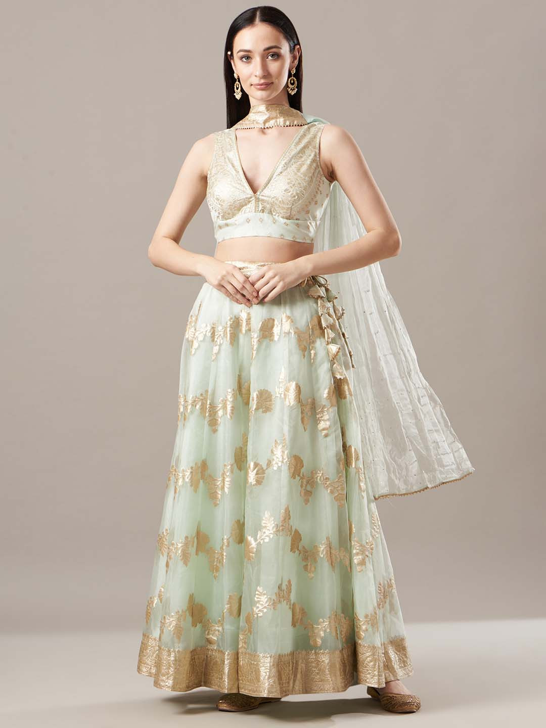 Geroo Jaipur Banarasi Lehenga Set With Mukaish Dupatta