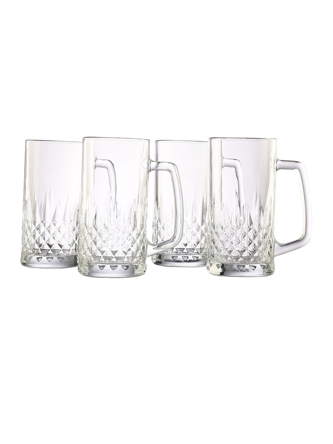 ceradeco Transparent Set Of 4 Textured Diamond Cutting Beer Glass 570 ML Each